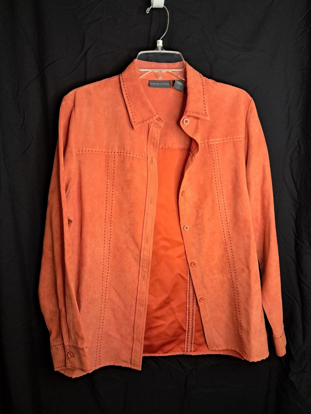 Vintage Relativity Orange Faux Suede Shirt Jacket Stitch Detail Medium